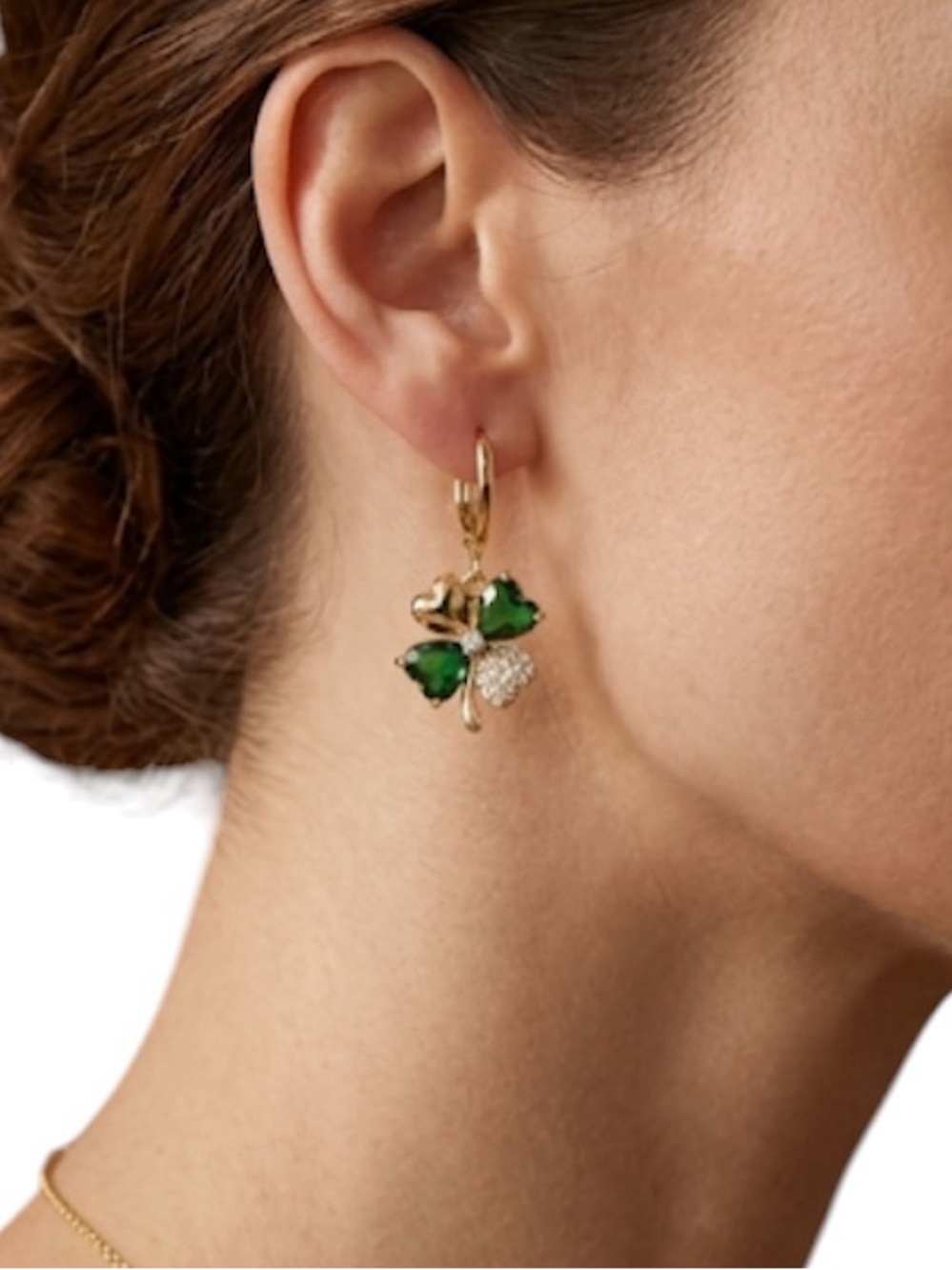 4 Leaf Clover Fairycore Earrings Green Gemstone Lucky Charm Earrings Coquette - Picture 3 of 5